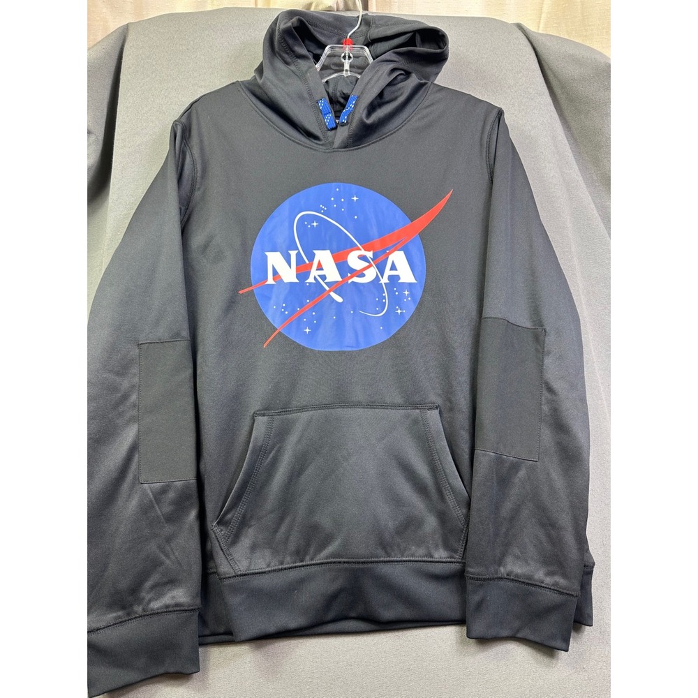 NASA Men's Black Tech Fleece Graphic Hoodie Sweatshirt Blue LandsEnd 62830 Large - Picture 3 of 12